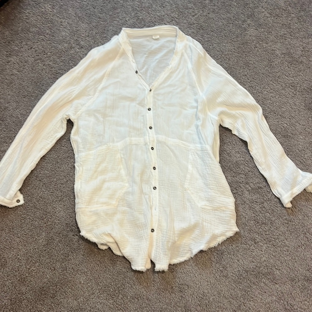 White Boutique Swimsuit Button Down Coverup Dress - Size Large